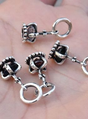 泰国进口女士复古镶钻迷你十字立体小皇冠吊坠925纯银DIY配饰挂件