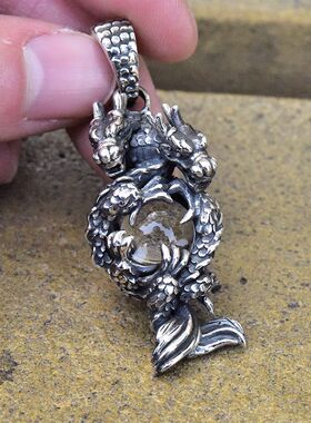 OV男士925纯银双龙戏珠立体吊坠