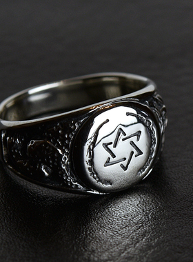 进口男士925纯银朋克五芒星戒指