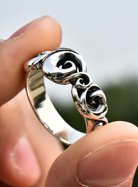 泰国海浪纹纯银朋克风情侣对戒