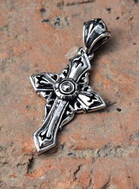泰国进口男女复古哥特唐草花百合花纹泰银十字架吊坠925纯银挂件
