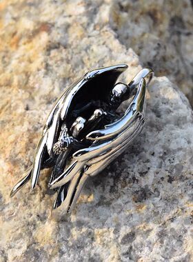 进口男女925纯银骷髅天使吊坠