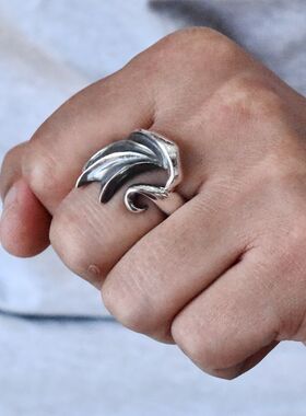 进口男士925纯银黑天鹅哥特戒指