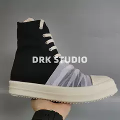 19Ss Side Line Canvas White Pleated High-Top Shoes for Men and Women Tpu Thick-Soled Couple Shoes