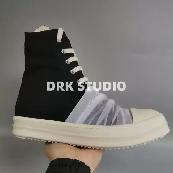 19Ss Side Line Canvas White Pleated High-Top Shoes for Men and Women Tpu Thick-Soled Couple Shoes