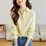 条纹衬衫女2025春秋装新款长袖宽松显瘦设计感小众气质衬衣上衣潮，女装衬衫，可风各