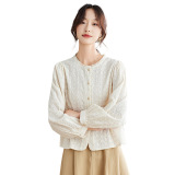 可风各长袖衬衫58009P78K124.8新中式风刺绣衬衫女长袖，女装衬衫，可风各