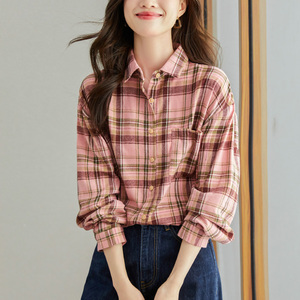 新款寬松格子襯衫女長(zhǎng)袖百搭休閑襯衣時(shí)尚潮流圖片