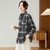 可风各磨毛衬衫58024P95K152单排扣慵懒风百搭休闲上衣，女装衬衫，可风各