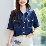 可风各牛仔衬衫53092P85K136工装牛仔蓝衬衫女短袖，女装衬衫，可风各