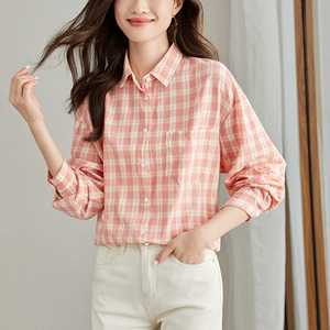 文藝氣質(zhì)格子襯衫女長袖加厚秋裝新款韓版寬松顯瘦百搭上衣圖片
