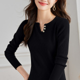 法式三粒扣纯色显瘦针织衫优雅坑条线衫毛衣，女装针织衫/毛衣，可风各