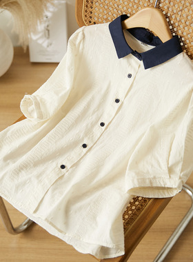 可风各短袖衬衫54055P78K124.8撞色拼接翻领纯棉绣花衬衣