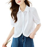 白色衬衫女设计感小众2025年新款夏季短袖衬衣法式气质小个子上衣，女装衬衫，可风各