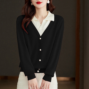 秋季新款假兩件寬松針織衫內(nèi)搭外穿顯瘦打底衫圖片