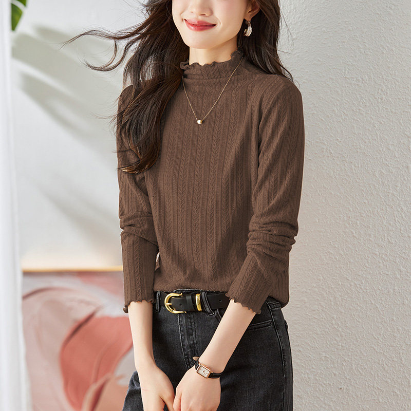 半高领针织衫女秋季复古保暖内搭修身显瘦长袖上衣,女装T恤,可风各