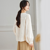 可风各长袖衬衫58031P75K120蕾丝花边圆领衬衫女长袖，女装衬衫，可风各