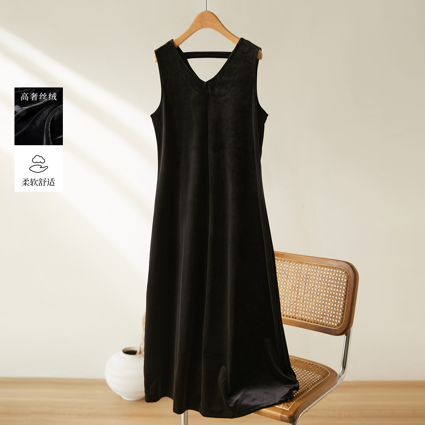 可风各金丝绒连衣裙57061P101K161.6V领吊带长裙高品质长裙，女装连衣裙，可风各