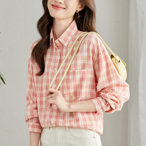 文藝氣質(zhì)格子襯衫女長袖加厚秋裝新款韓版寬松顯瘦百搭上衣圖片