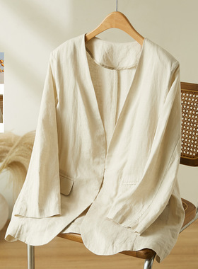 可风各亚麻西装57107P189K302.4文艺复古宽松V领简约无扣上衣