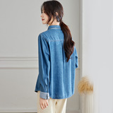 可风各牛仔衬衫58039P89K142.4袖口拼格子牛仔衬衫女，女装衬衫，可风各