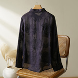 可风各苎麻衬衫58072P149K238.4苎麻匹布刺绣衬衫长袖女，女装衬衫，可风各