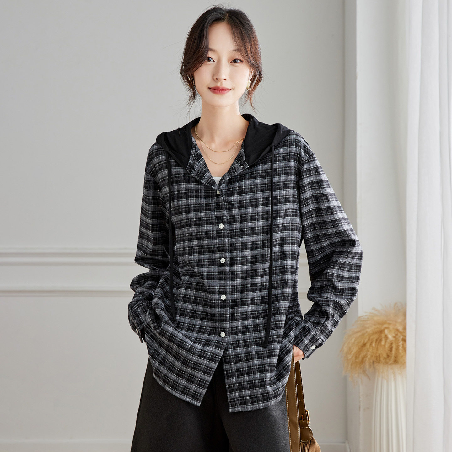 可风各连帽衫57089P99K158.4文艺连帽上衣时尚百搭外穿衬衣,女装衬衫,可风各