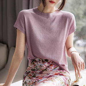 时尚百搭圆领短袖T恤女夏季新款修身显瘦纯色上衣，女装T恤，可风各
