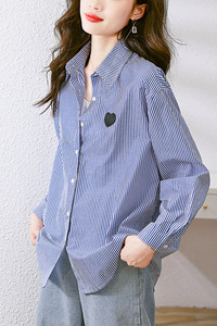 慵懶風復古百搭披肩襯衫女2025春季新款韓版條紋翻領上衣圖片