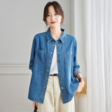 可风各牛仔衬衫58039P89K142.4袖口拼格子牛仔衬衫女，女装衬衫，可风各