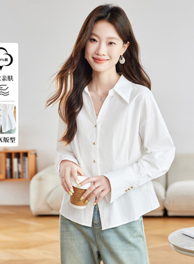 可风各长袖衬衫56028P79K126.4法式优雅白色长袖衬衫女