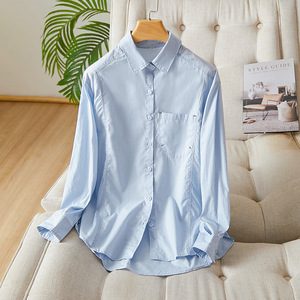 时尚百搭翻领长袖衬衫女宽松显瘦休闲上衣，女装衬衫，可风各