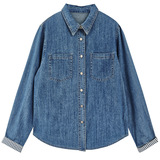 可风各牛仔衬衫58039P89K142.4袖口拼格子牛仔衬衫女，女装衬衫，可风各