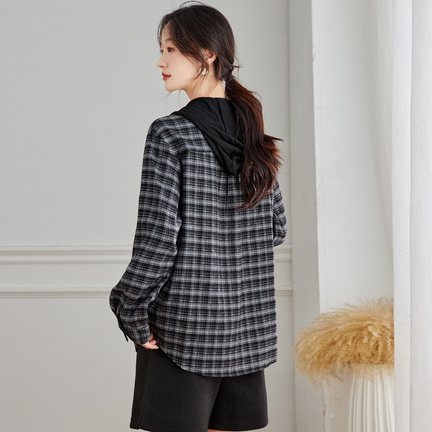 可风各连帽衫57089P99K158.4文艺连帽上衣时尚百搭外穿衬衣,女装衬衫,可风各