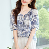 可风各苎麻衬衫55068P129K206.清新时尚印花衬衣，女装衬衫，可风各