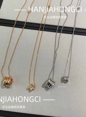 HANJIAHONGCI白金色小蛮腰项链女银镀18K金菱格小弹簧锁骨链情侣