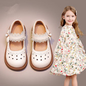 儿童女宝宝镂空黑色演出单鞋 新款 2026春季 真皮女童艾莎公主小皮鞋