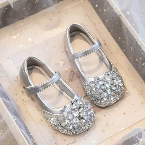 真皮女童鞋艾莎公主水晶演出皮鞋