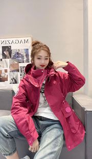 欧货魔术贴火龙果加棉风衣女2026春秋新款字母收腰宽松气质棉外套