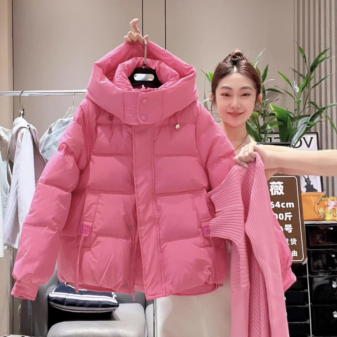 超火连帽贴标面包服时尚宽松棉袄