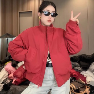 欧货立领夹棉棒球服女时尚韩范超火夹克2026春季新款减龄二棉外套