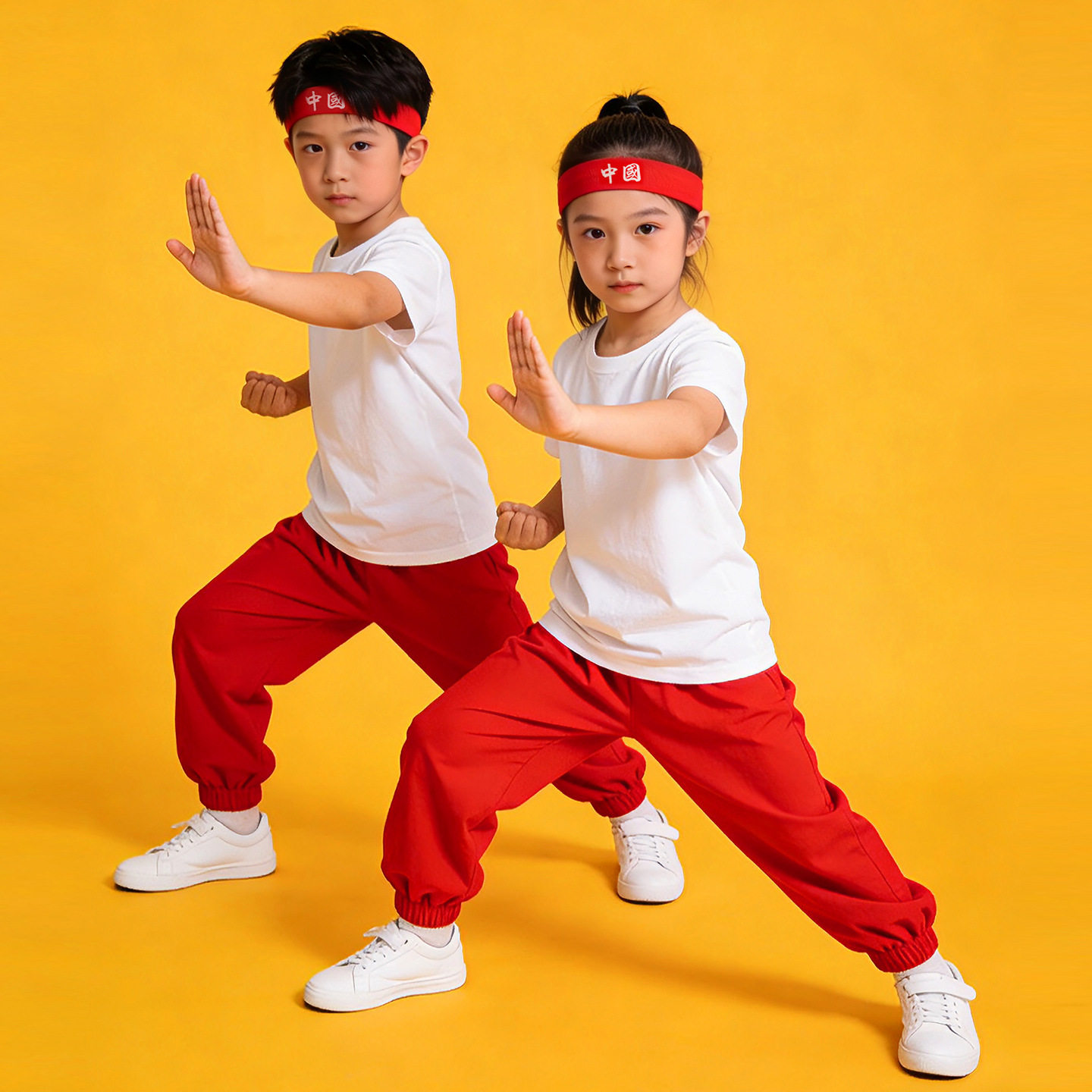 六一儿童舞蹈练功服纯棉 男童女童短袖套装幼儿园小学生演出服夏