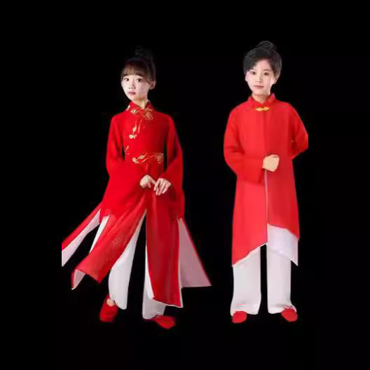 元旦儿童古典舞演出服装女童飘逸芒种扇子舞秧歌舞蹈雪龙吟舞蹈