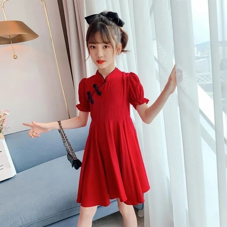 女童连衣裙夏薄新款洋气儿童网红裙子中大童复古裙中小学生裙子潮