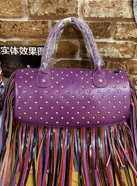 嬉皮士2022夏休闲新款潮流时尚紫色流苏防泼水手提女士包包10586