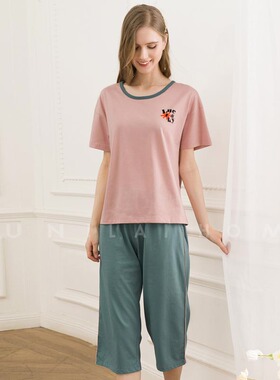 富妮来2025春夏女纯棉套头短袖简约薄款圆领家居服睡衣F-A6861