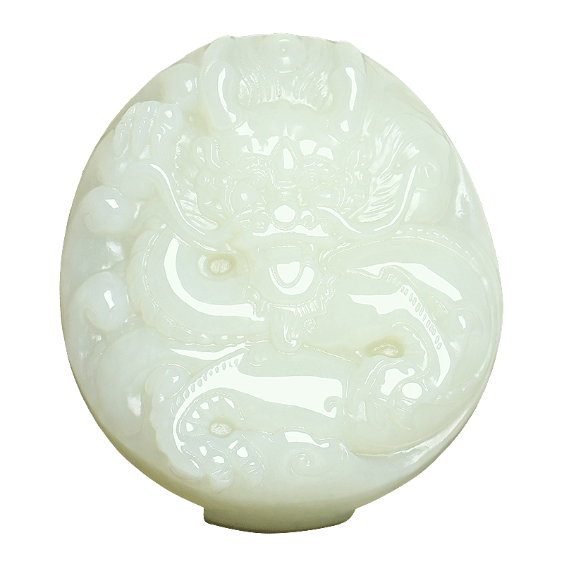 天然新疆和田玉白玉龙头皮带扣挂件男士玉石腰扣腰佩祥龙玉佩