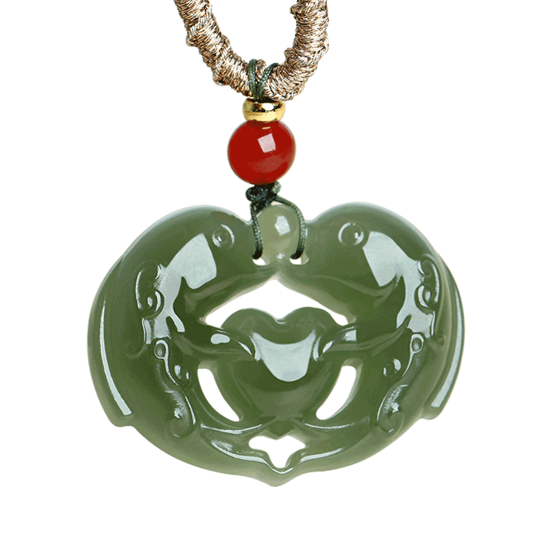 和田玉海豚爱心玉吊坠情侣款玉佩