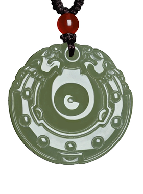 新疆和田玉双龙护主平安扣吊坠