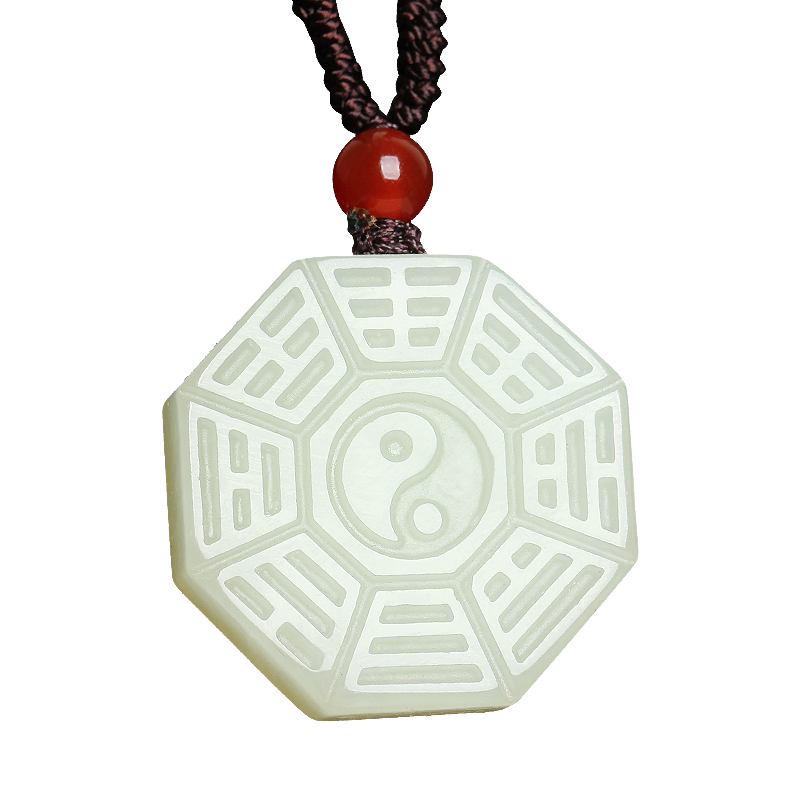 天然新疆和田玉八卦吊坠挂件项链
